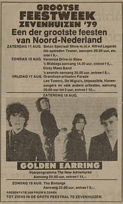 Golden Earring show ad Zevenhuizen - Feesthal Nieuwsblad van het Noorden newspaper August 04 1979